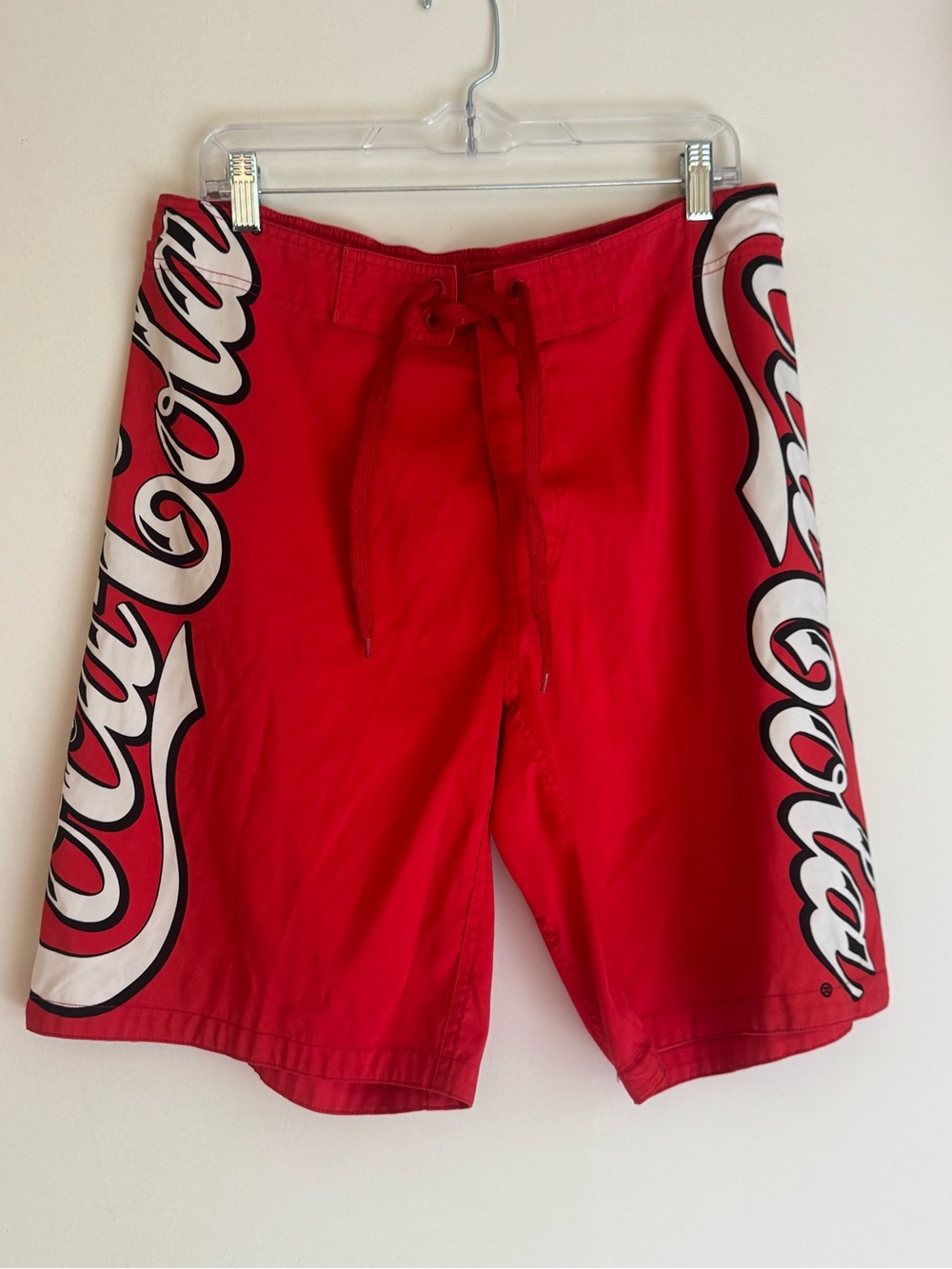 Coca Cola Red Graphic Swim Trunks with Bold Script Size M 32/34